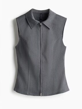 H&M Gray Sleeveless Zip-Front Top